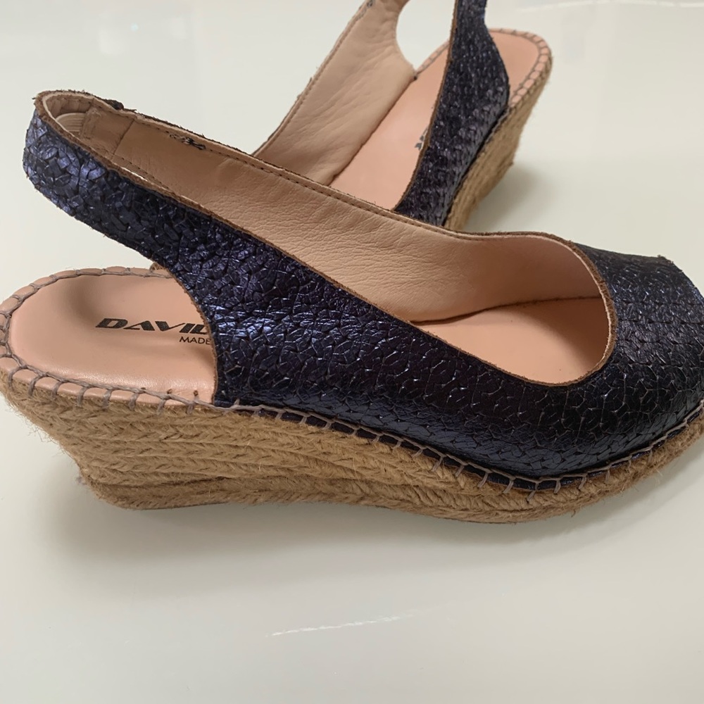 Stunning David Tyler Made In Spain Navy Leather Espadrilles Wedges (SZ 38)
